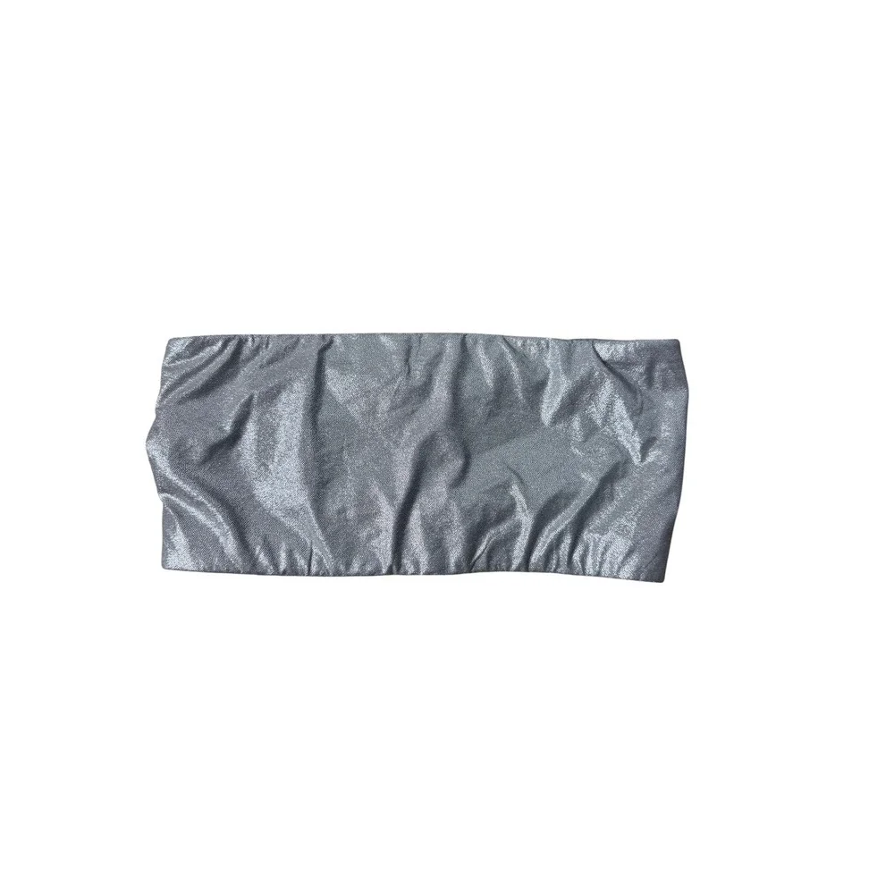 Skims Metallic Swim Bandeau Top Silver Strapless Bikini Top Small RN158973